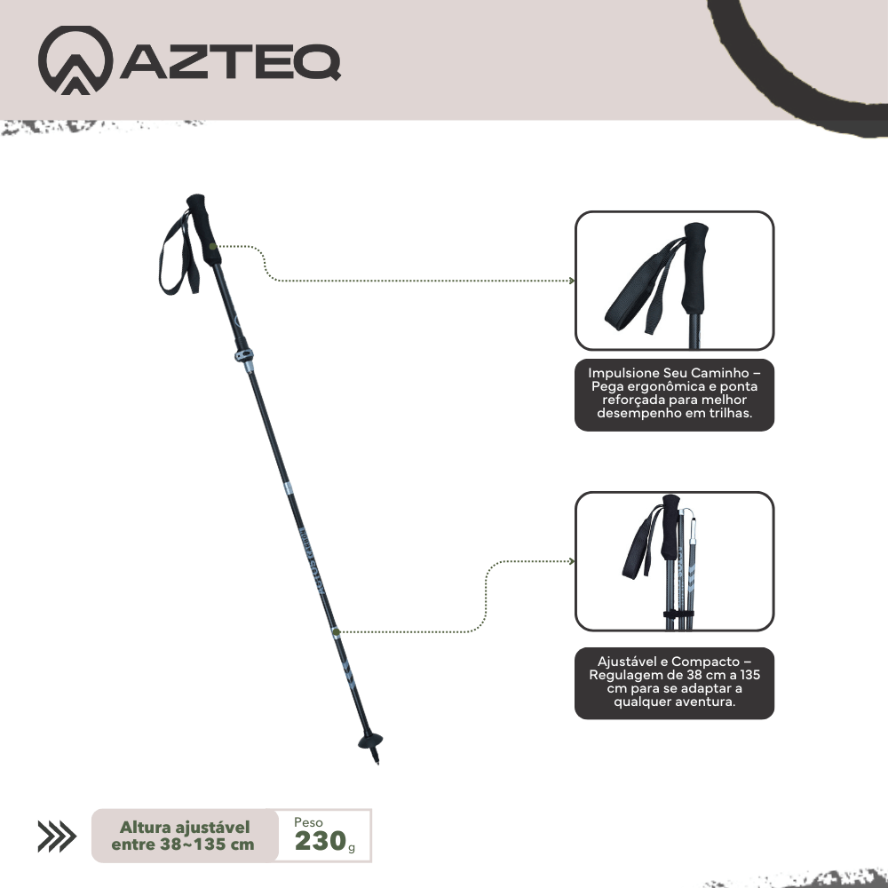 Bastão de Caminhada 38cm-135cm Trava Rápida Actos Pro Race Carbon Azteq