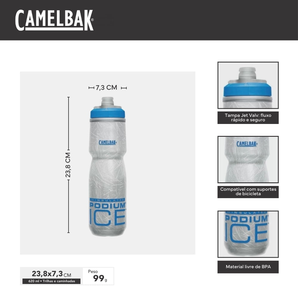 Garrafa Squeeze 620ml Podium Ice CamelBak com Sistema Antigotejamento