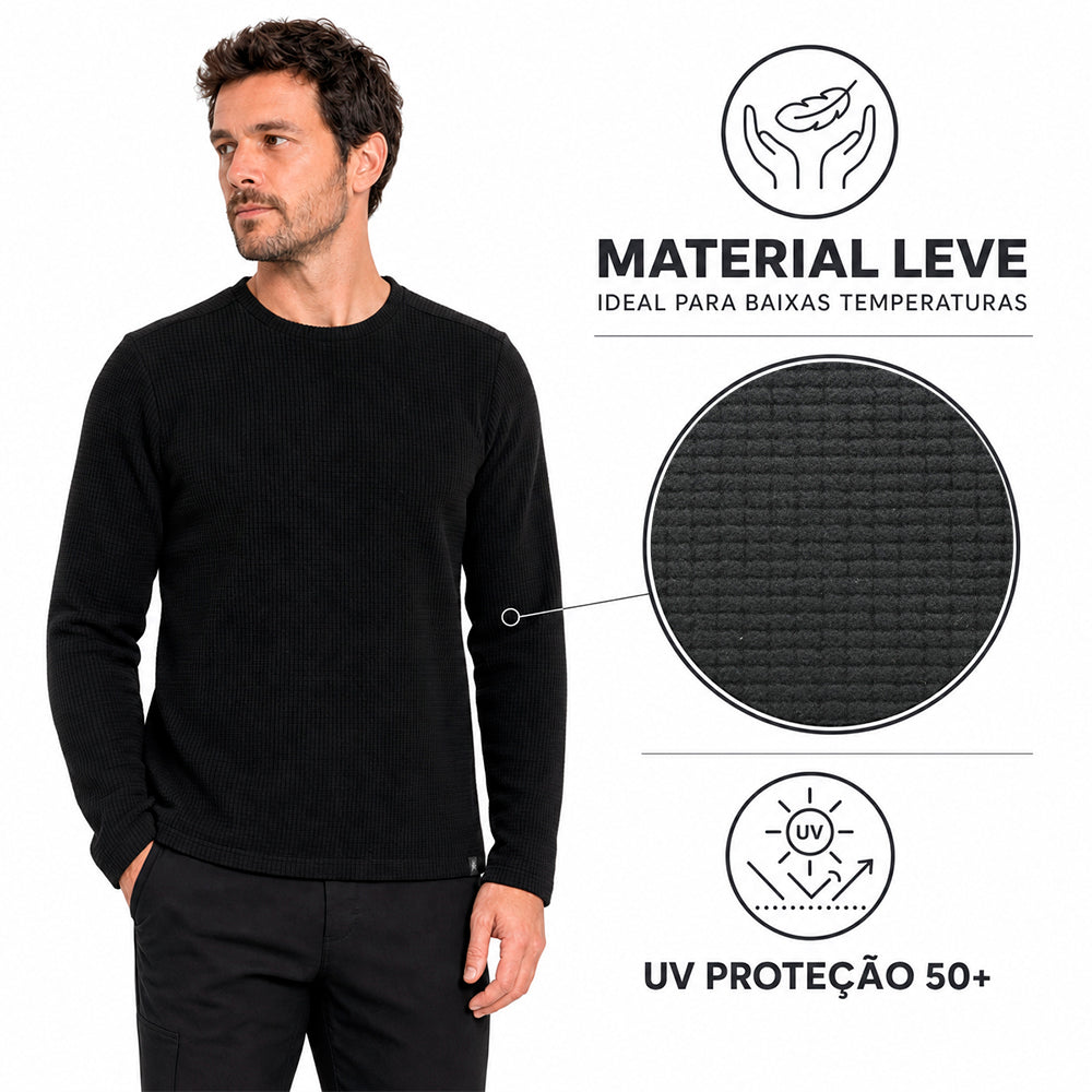 Blusa Fleece Solid LS/CN Masculina Muvin Preto