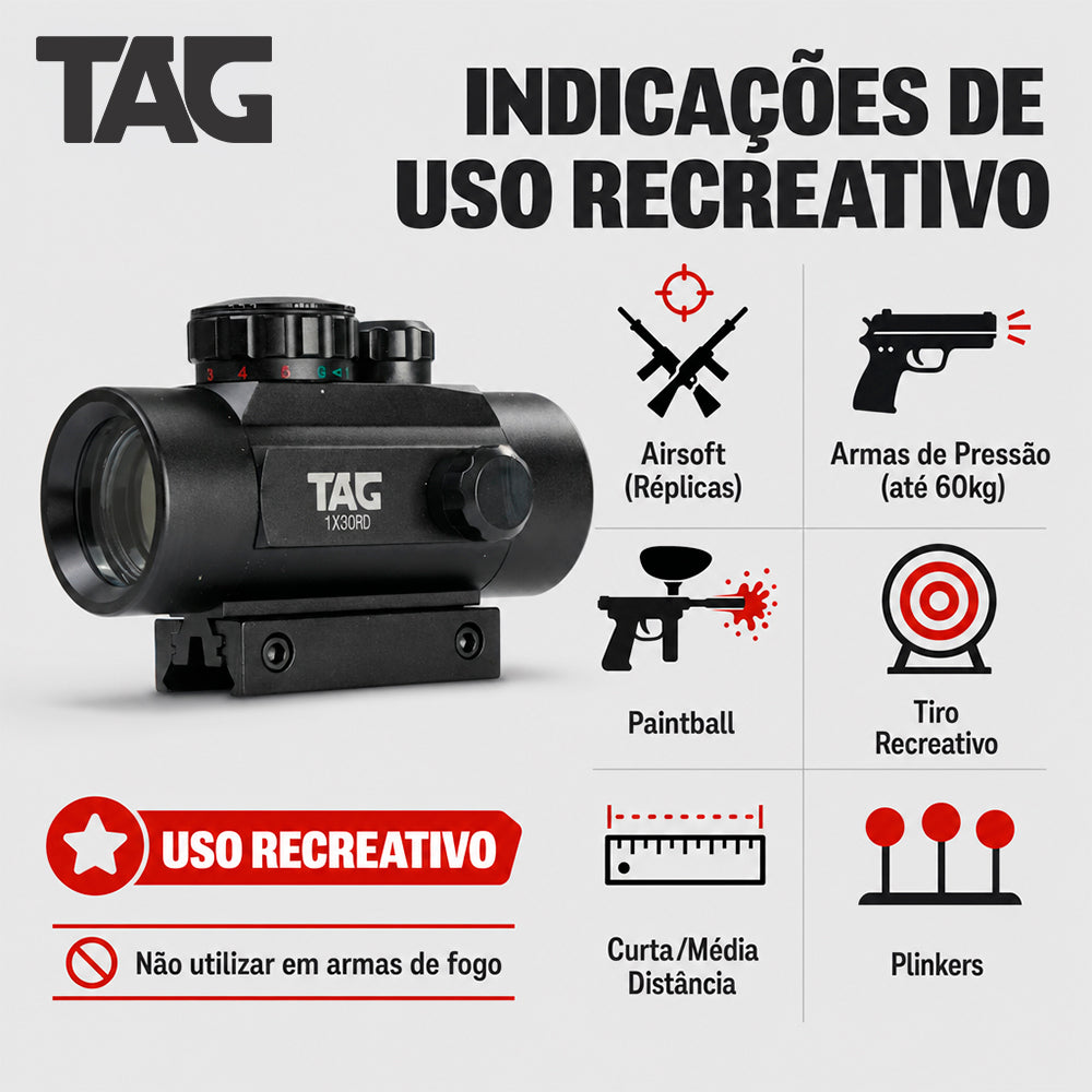 Mira Red Dot TAG 1x30RD para Trilhos 11/22 mm
