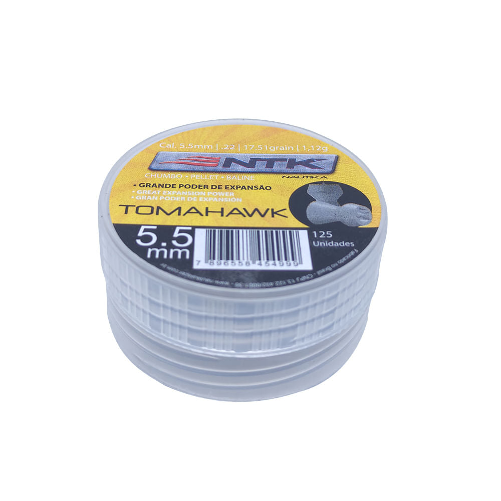 Chumbinho Tomahawk 5,5 mm TAG com grande poder de expansão - 125 peças