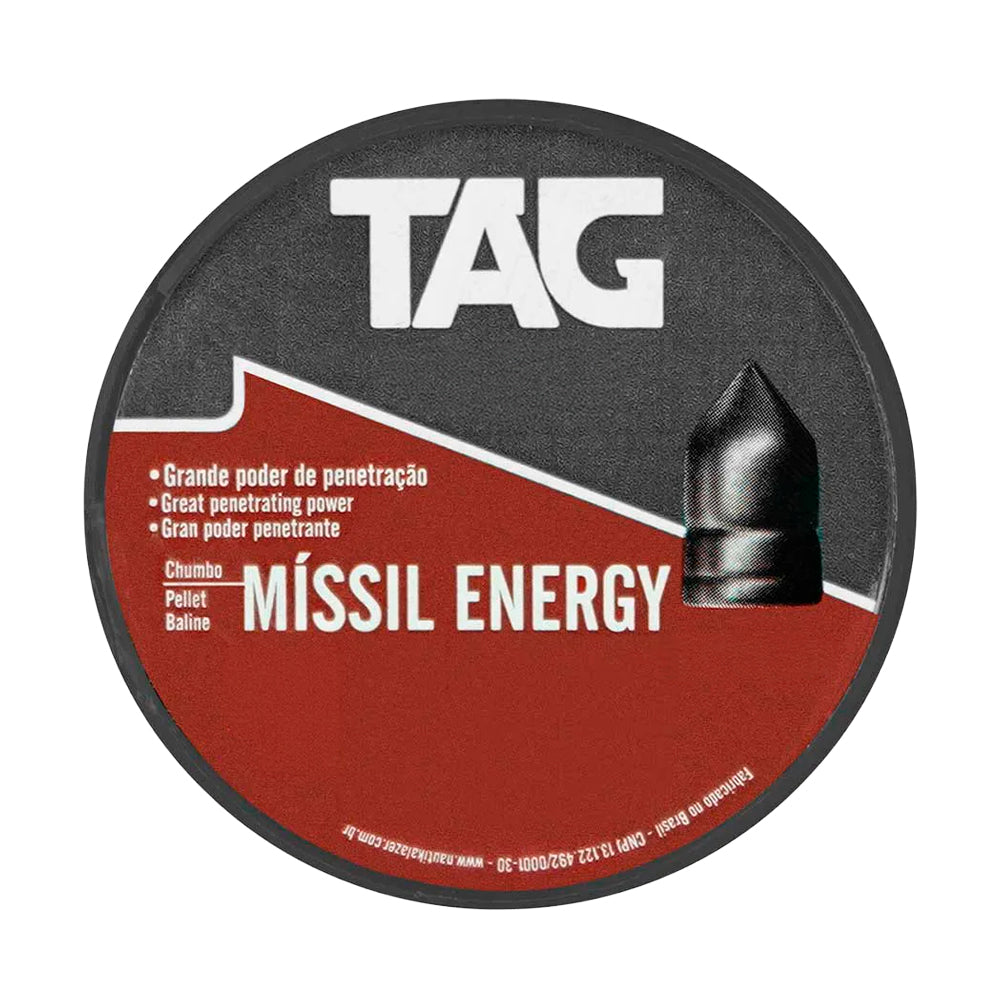 Chumbinho Míssil Energy 5,5 mm TAG com grande poder de penetração - 125 peças