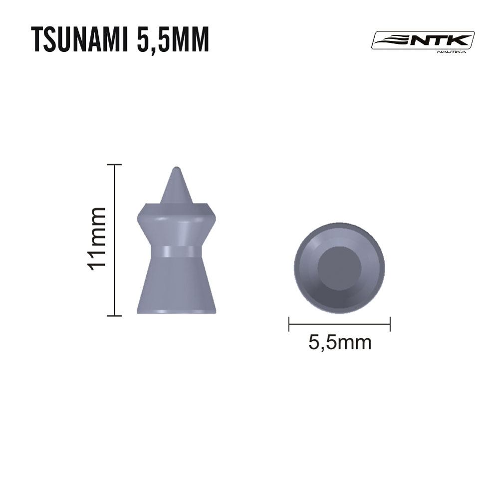 Chumbinho Tsunami 5,5 mm TAG com grande poder de impacto - 125 peças