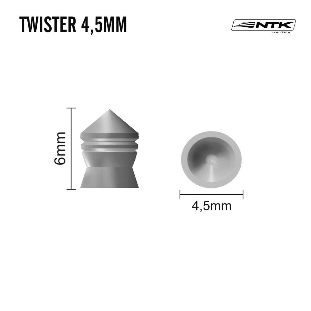 Chumbinho Twister 4,5 mm TAG com grande poder de impacto e choque - 250 peças
