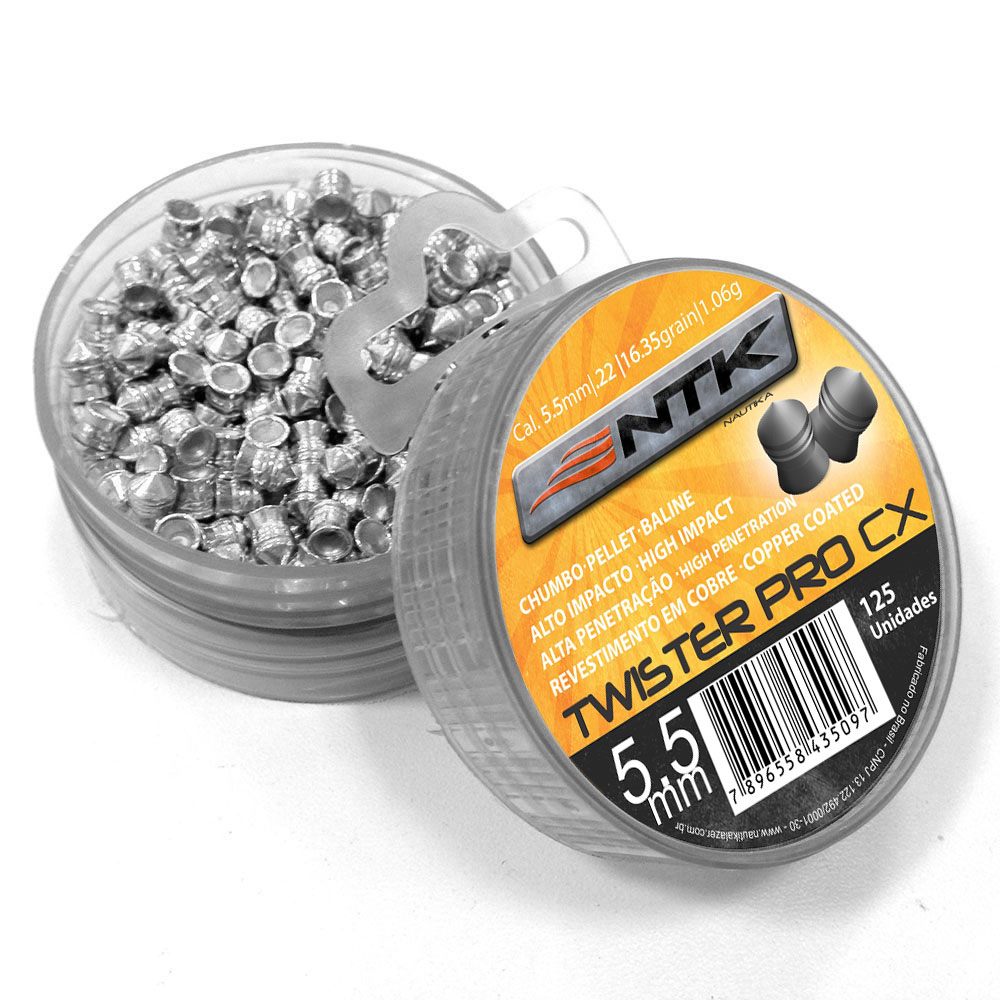 Chumbinho Twister 5,5 mm TAG com grande poder de impacto e choque - 125 peças