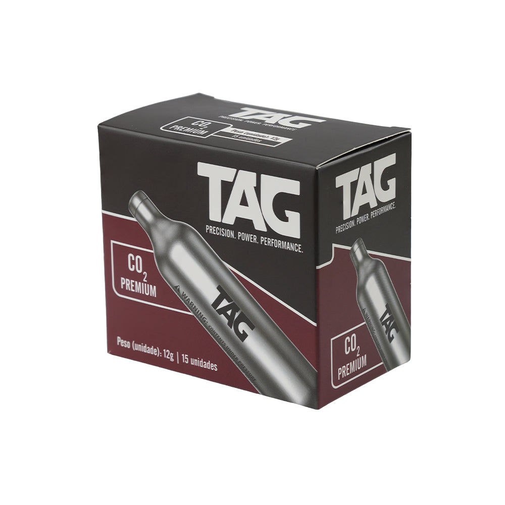 Cápsula de CO2 Premium 12g TAG Caixa com 15 Unidades