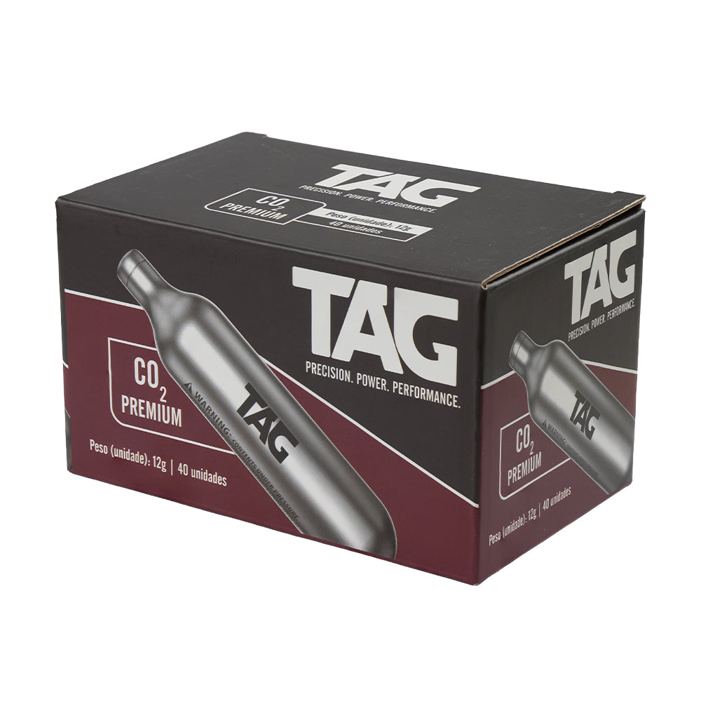 Cápsula de CO2 Premium 12g TAG Caixa com 40 Unidades