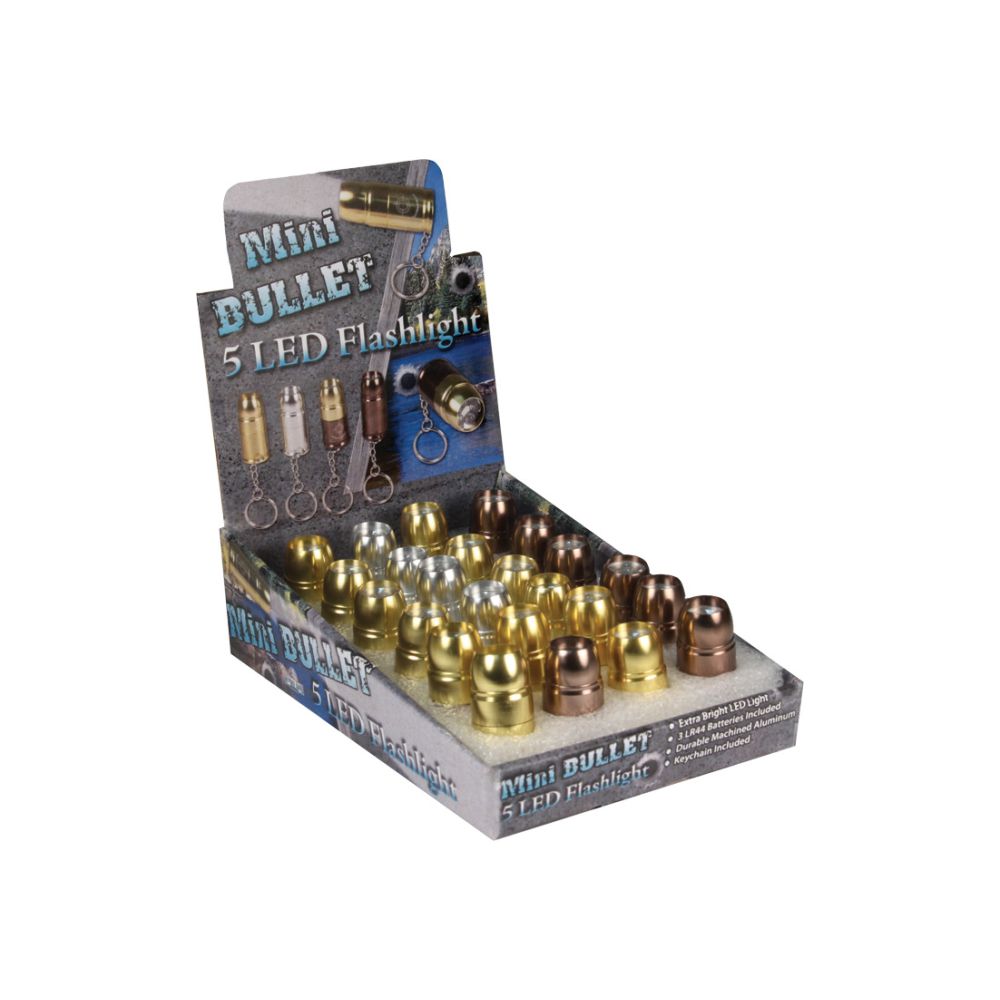 Lanterna Mini Bullet TAG em formato de munição com chaveiro com 24 peças