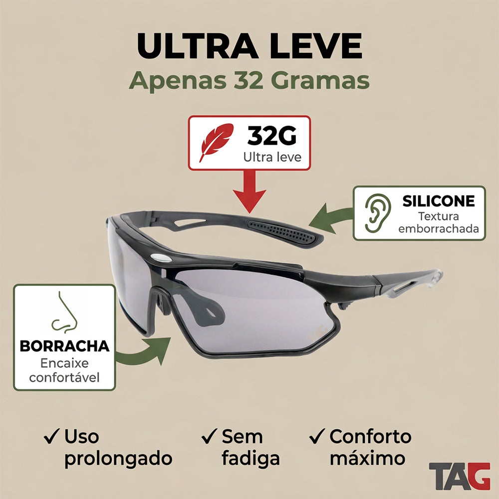 Óculos Tático Ghost com 3 Lentes UV 400 TAG