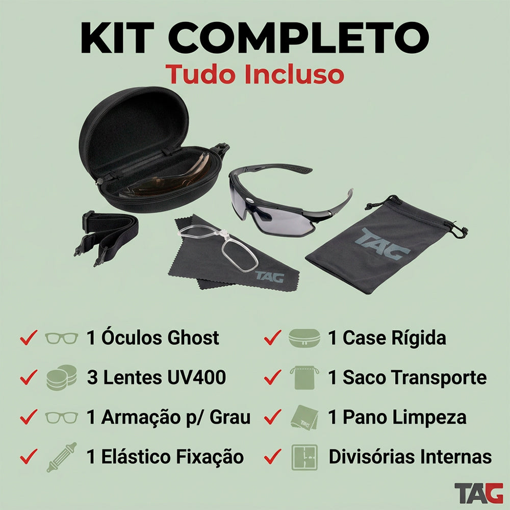 Óculos Tático Ghost com 3 Lentes UV 400 TAG