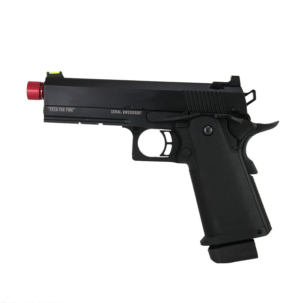 Pistola de airsoft Black Whisper híbrida 6mm Green Gás com Blowback TAG
