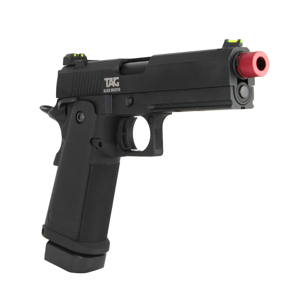 Pistola de airsoft Black Whisper híbrida 6mm Green Gás com Blowback TAG