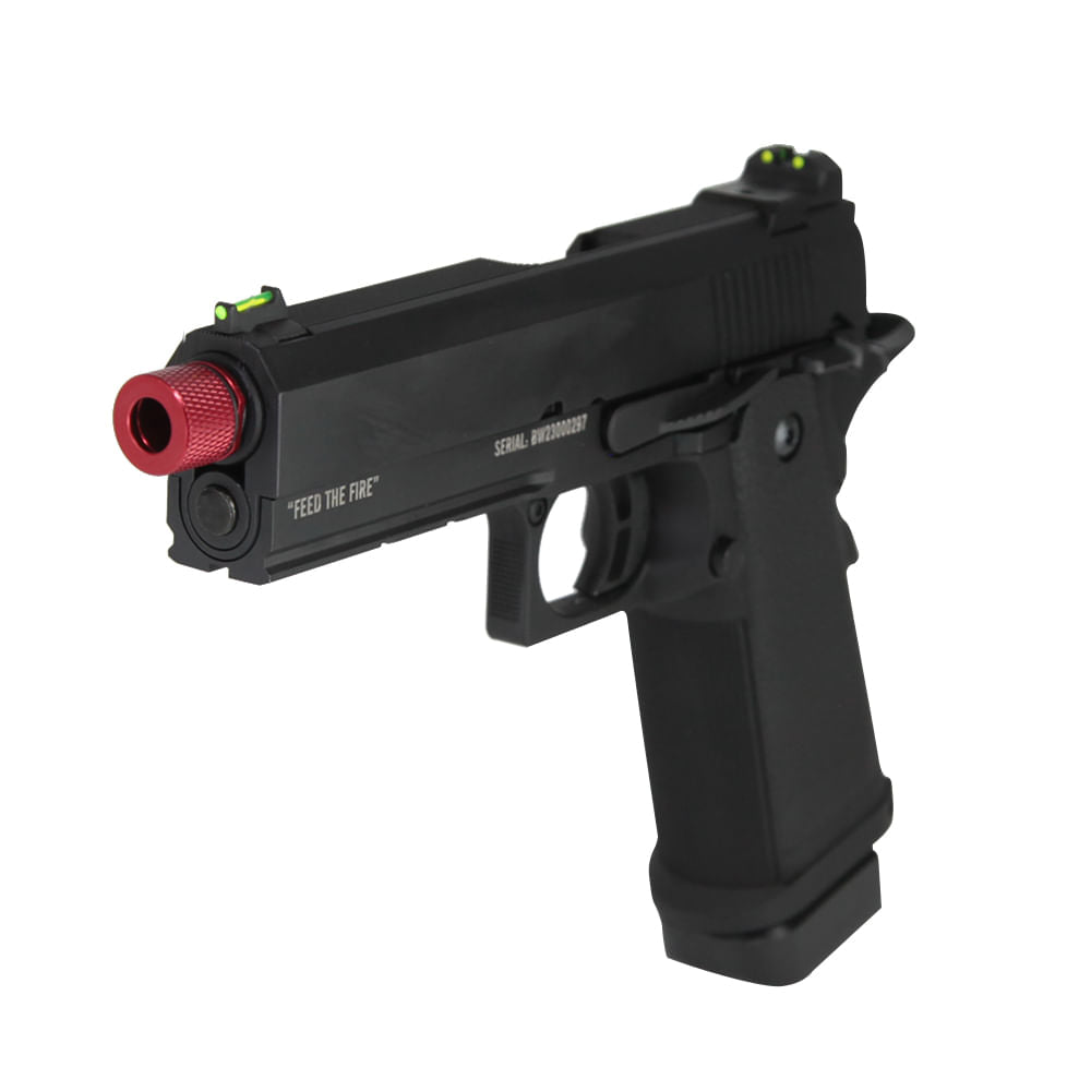 Pistola de airsoft Black Whisper híbrida 6mm Green Gás com Blowback TAG