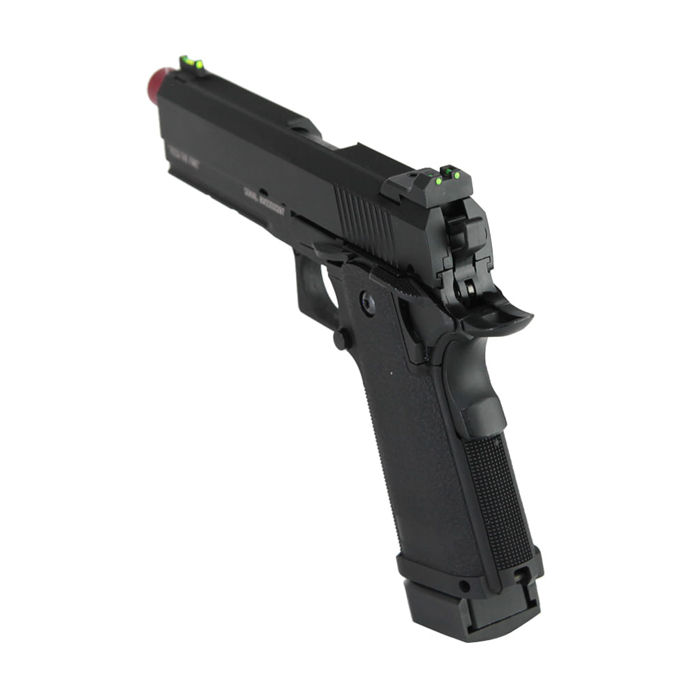 Pistola de airsoft Black Whisper híbrida 6mm Green Gás com Blowback TAG