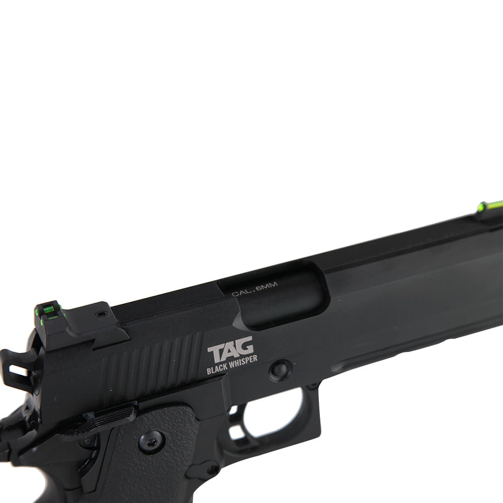 Pistola de airsoft Black Whisper híbrida 6mm Green Gás com Blowback TAG
