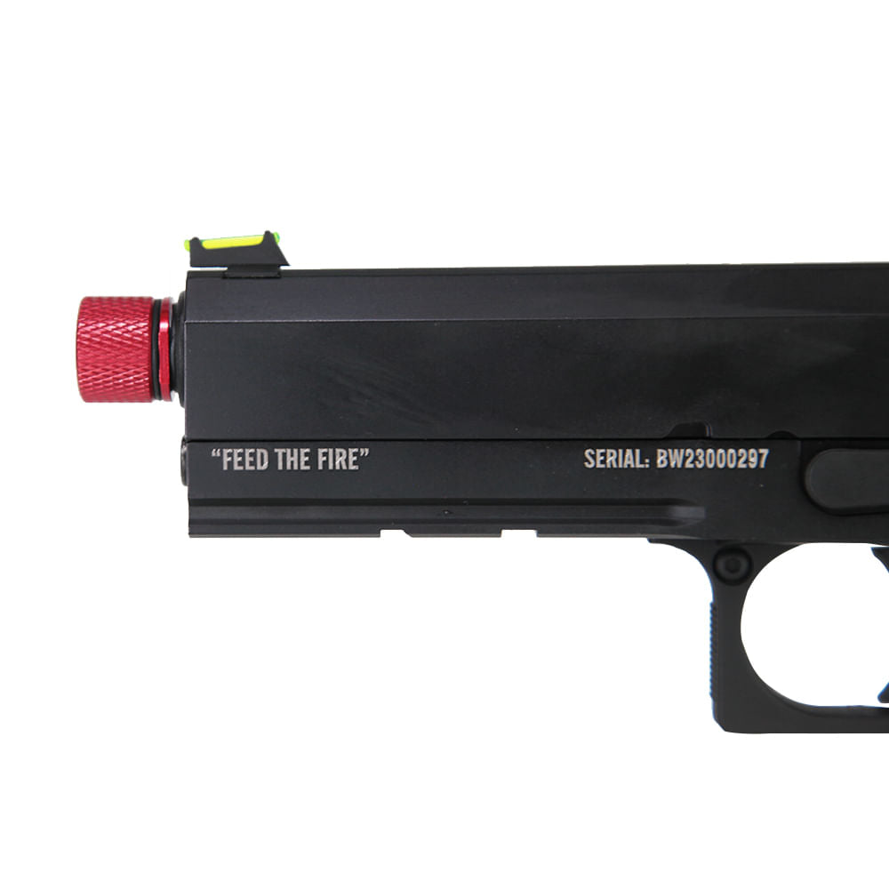 Pistola de airsoft Black Whisper híbrida 6mm Green Gás com Blowback TAG