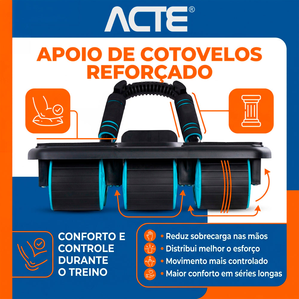 Roda Abdominal AB Roller com 6 Rodas - Preto