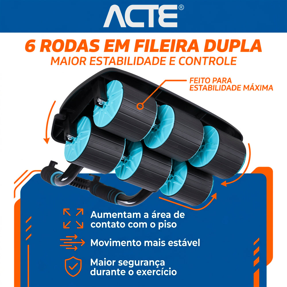 Roda Abdominal AB Roller com 6 Rodas - Preto