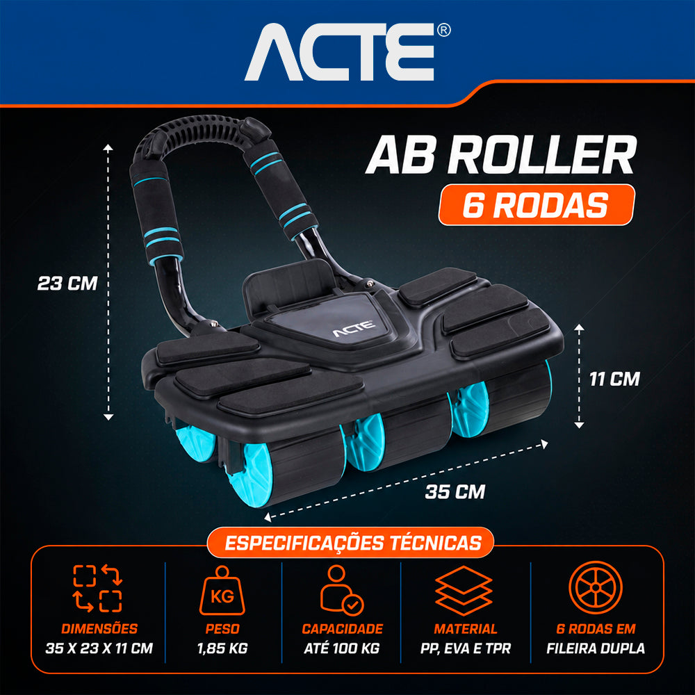 Roda Abdominal AB Roller com 6 Rodas - Preto