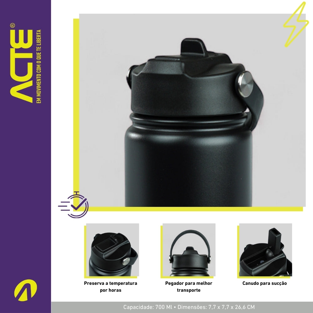 Garrafa Térmica Training 700ml C52-PR ACTE - Preto