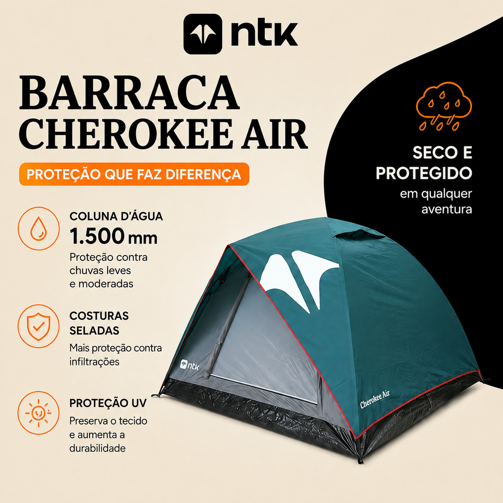 Barraca de Camping NTK Cherokee Air para 4 Pessoas Impermeável 1500mm