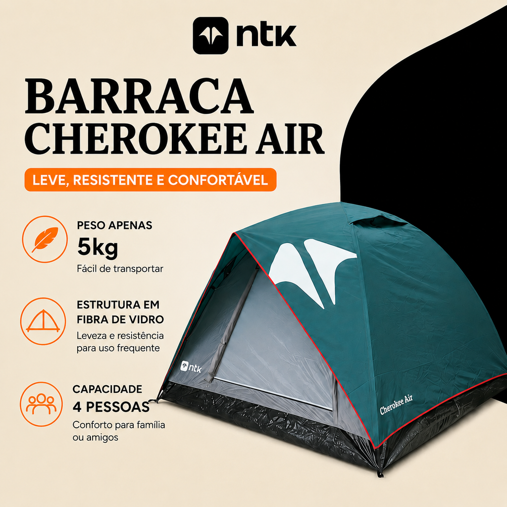 Barraca de Camping NTK Cherokee Air para 4 Pessoas Impermeável 1500mm