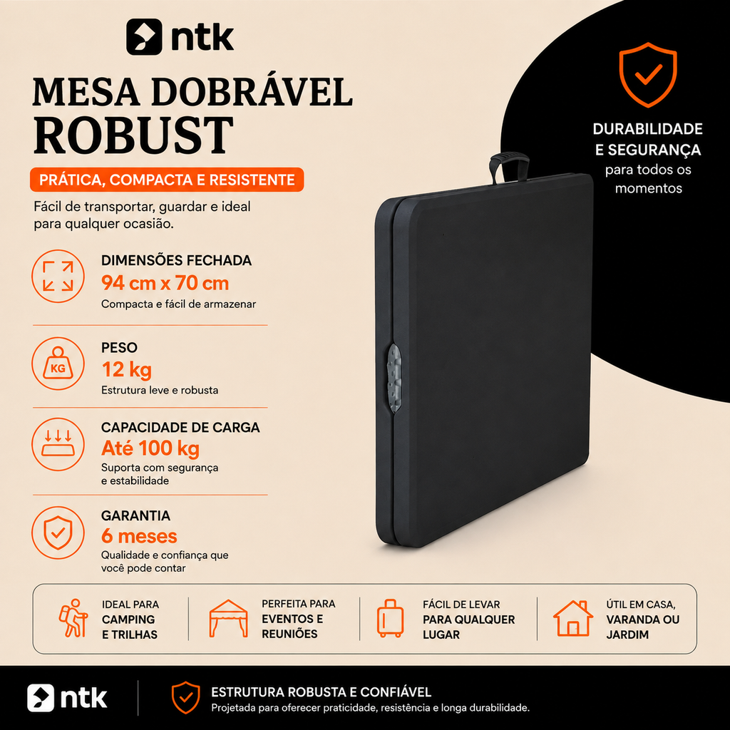 Mesa Dobrável Robust 1,80m Polietileno Alta Densidade NTK