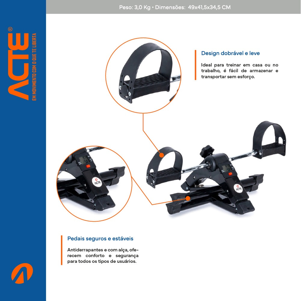 Mini Bicicleta Preta Compact E14 Acte Sports com Monitor LCD