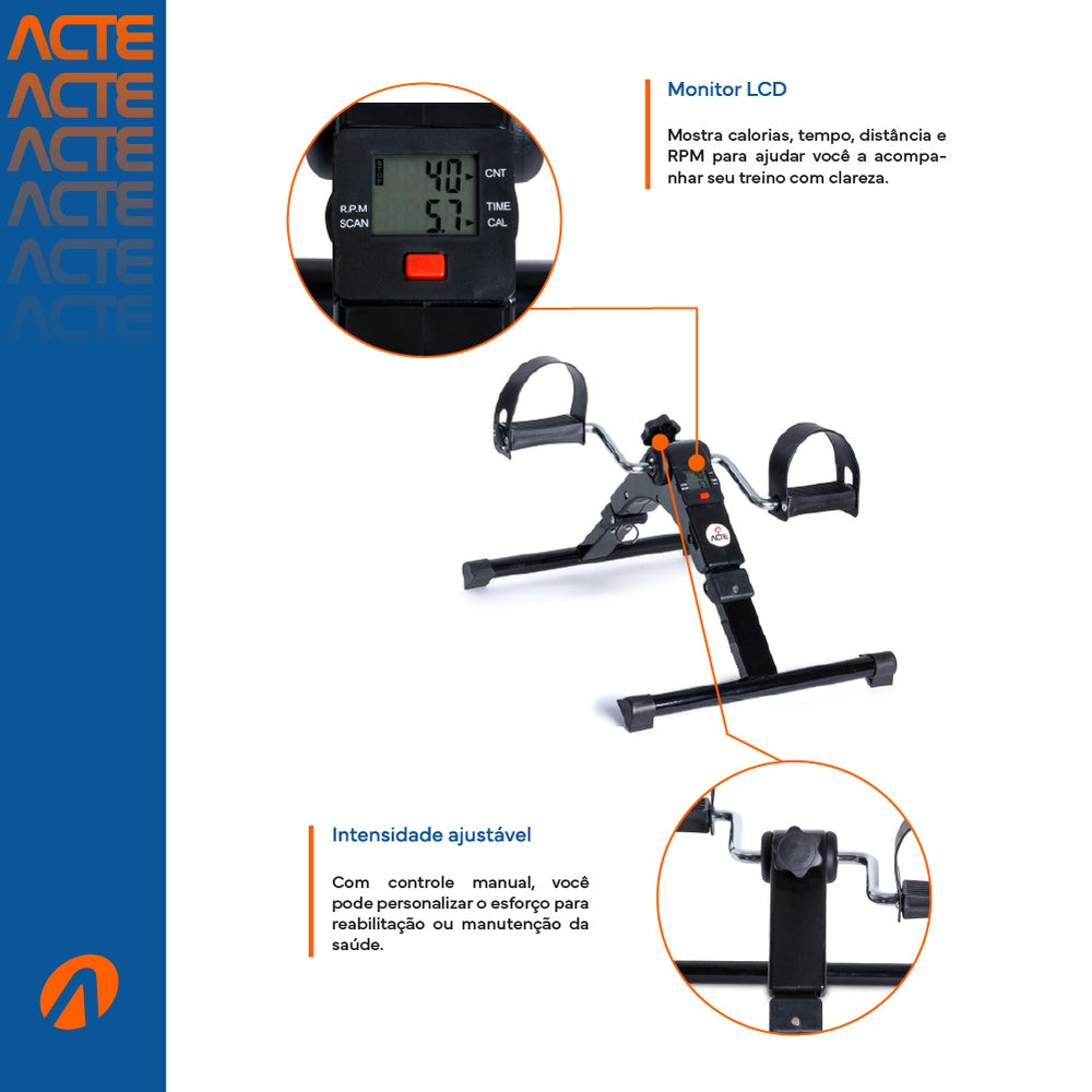 Mini Bicicleta Preta Compact E14 Acte Sports com Monitor LCD