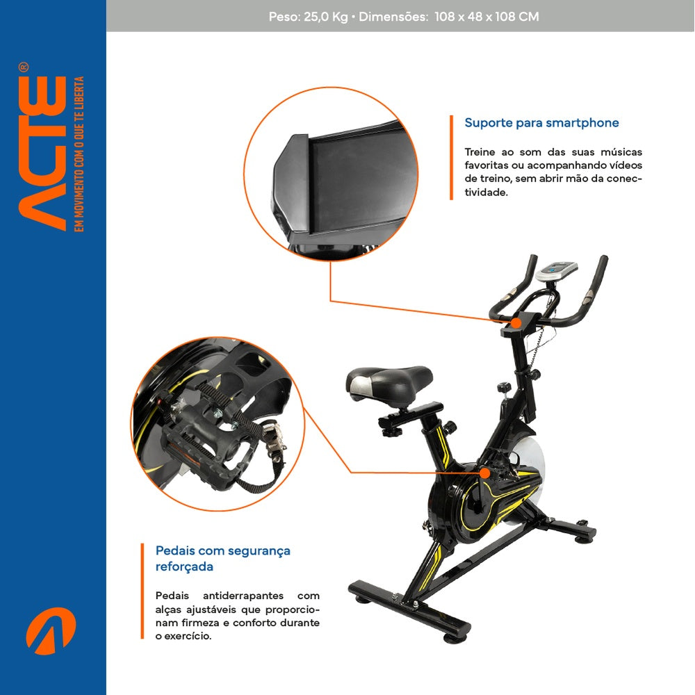 Bicicleta Spinning Amarela E16 Acte Sports