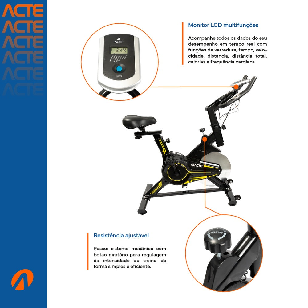 Bicicleta Spinning Amarela E16 Acte Sports