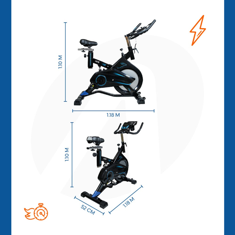 Bicicleta Spinning Pro com Freio Mecânico Azul E17 Acte Sports