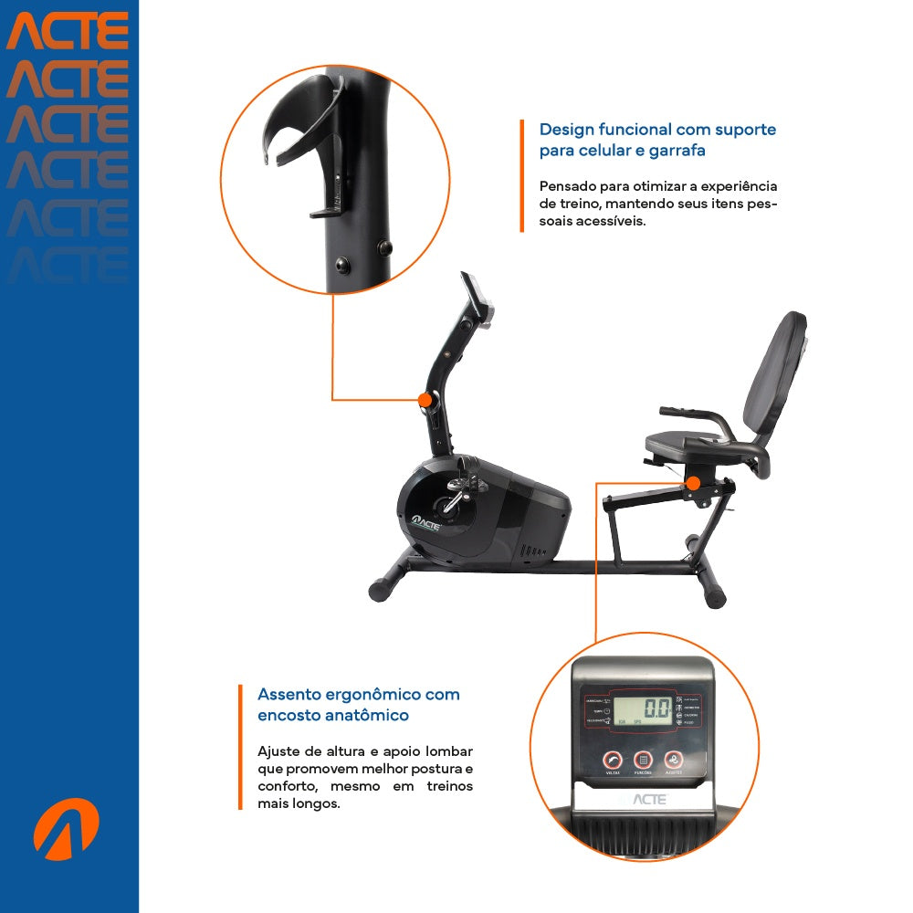 Bicicleta Ergométrica Horizontal Magnética E26 Acte Sports