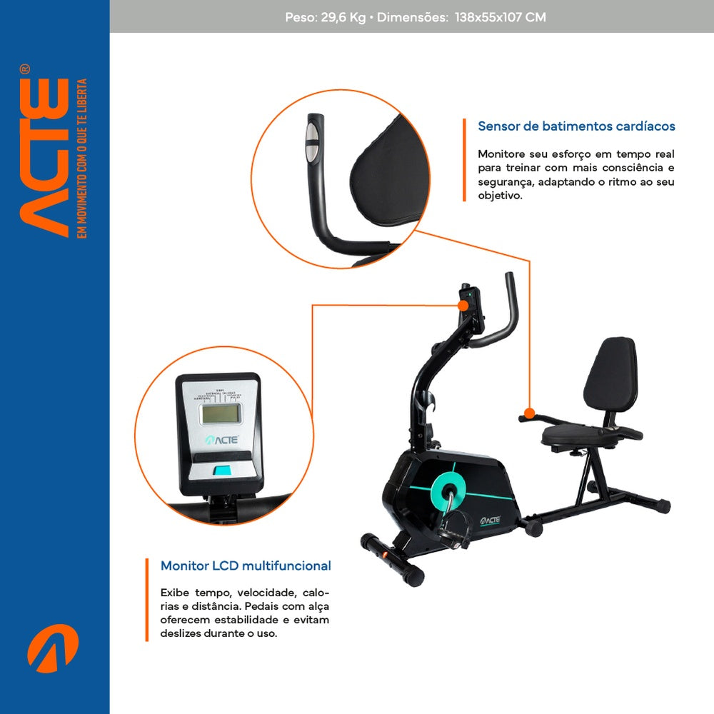 Bicicleta Ergométrica Horizontal Verde E29 Acte Sports