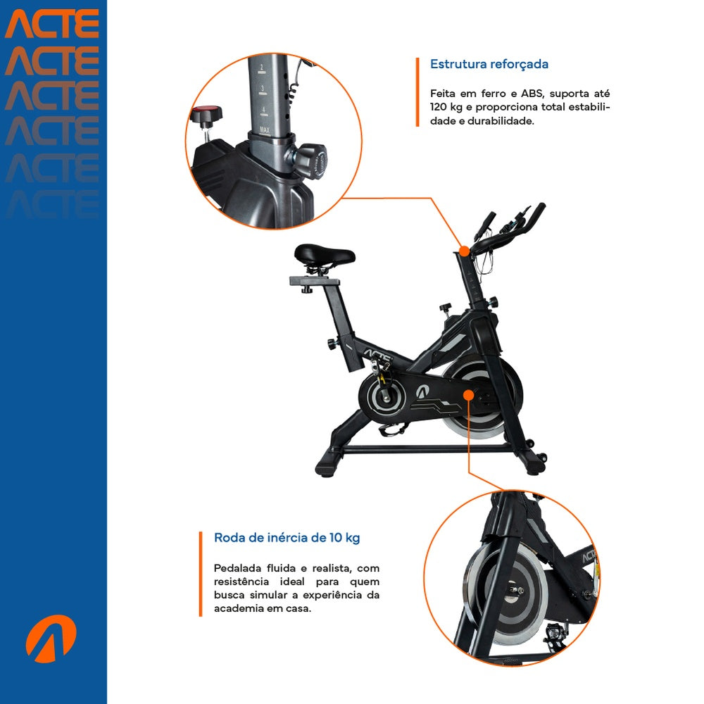 Bicicleta de Spinning Cinza E34 Acte Sports Roda de Inércia 10kg