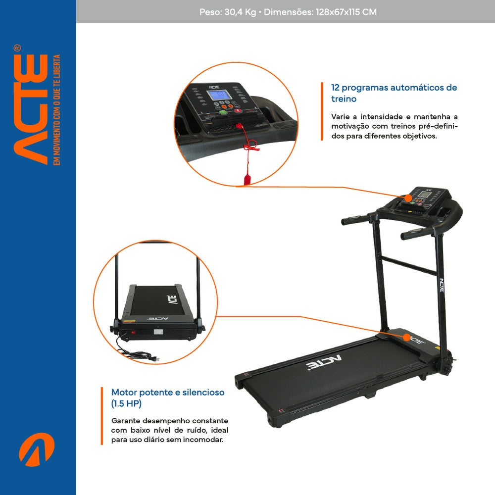 Esteira Elétrica E41 Acte Sports com Painel Multifunções