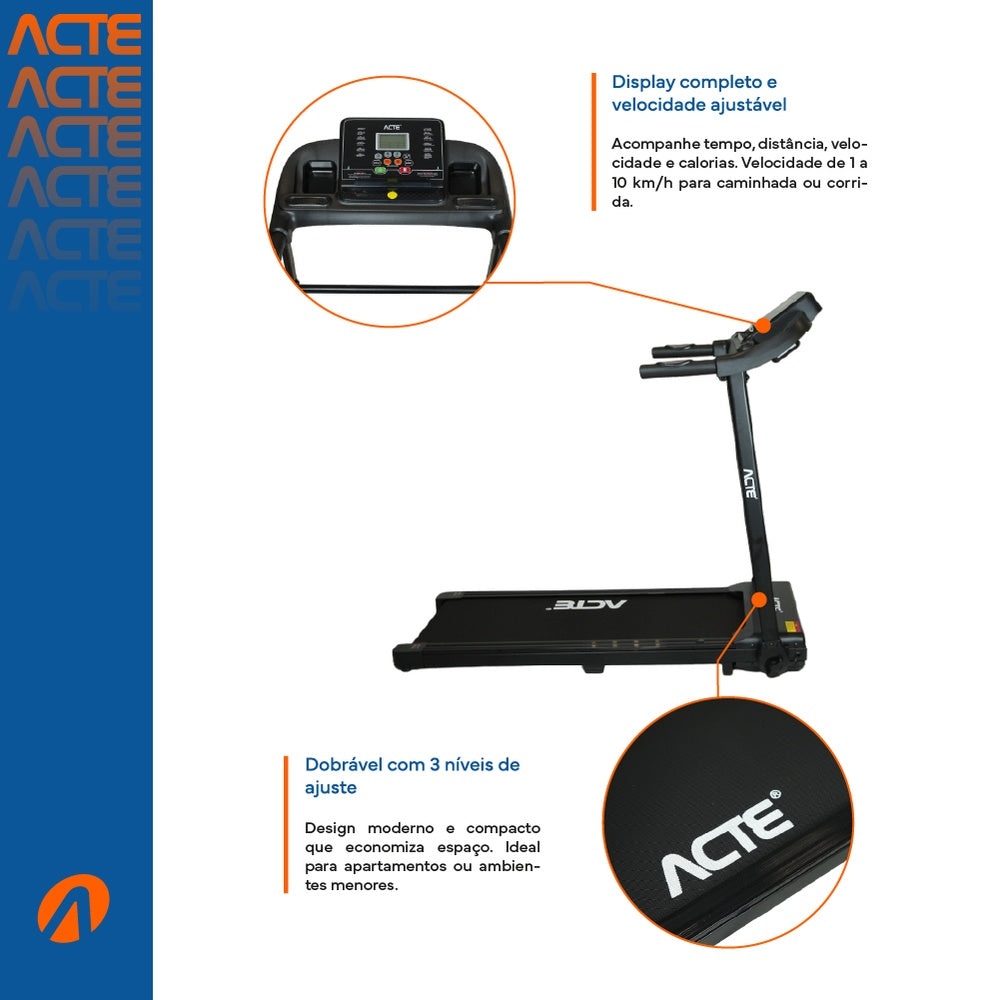 Esteira Elétrica E41 Acte Sports com Painel Multifunções