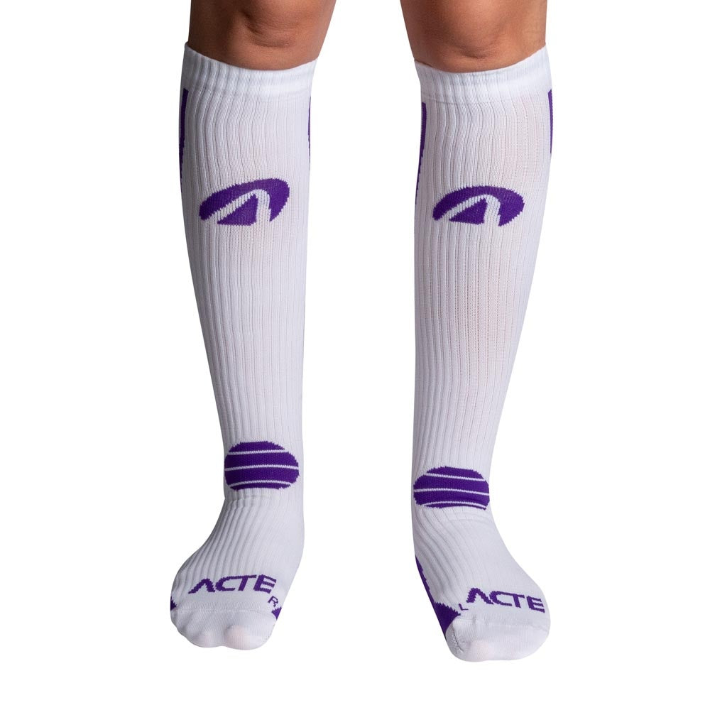 Par de Meias Compressão Algodão F1-BRX Branco e Roxo Acte