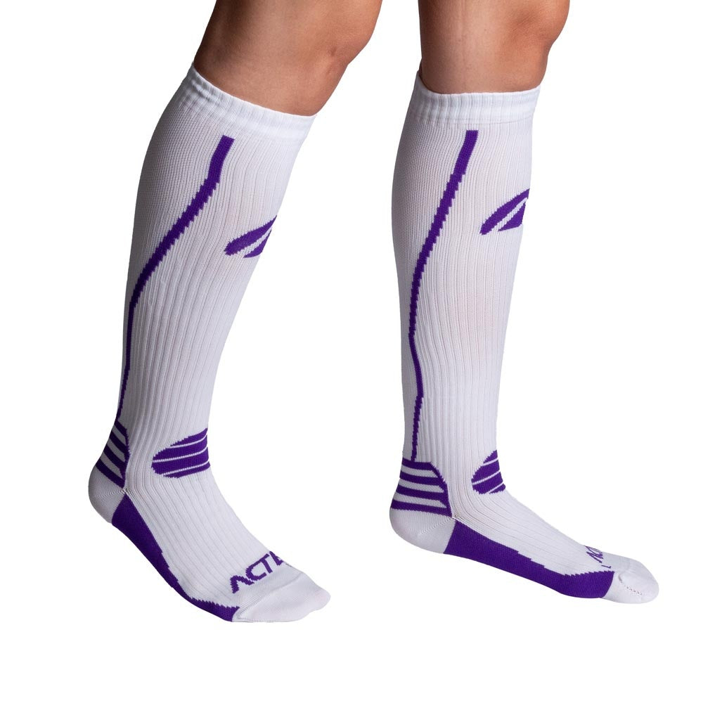 Par de Meias Compressão Algodão F1-BRX Branco e Roxo Acte