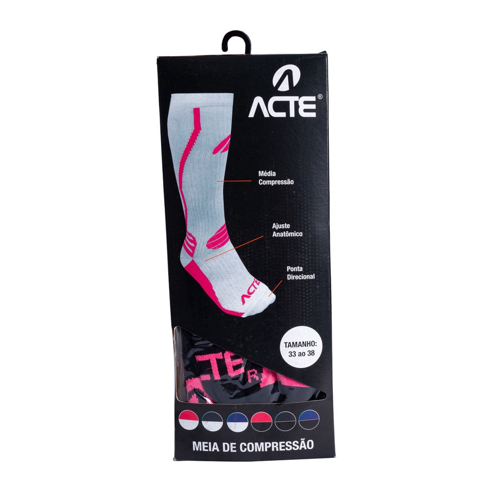 Par de Meias Compressão Algodão F1-PR Preto Rosa Acte