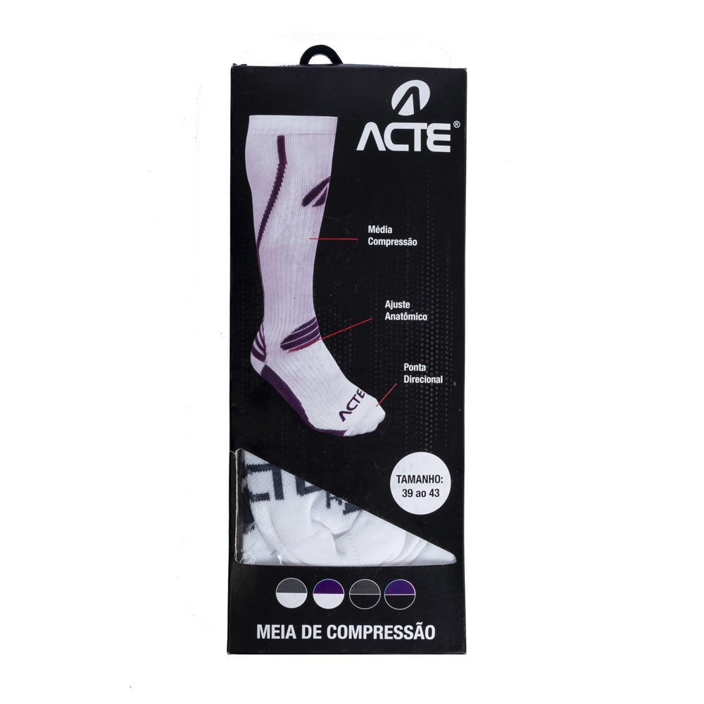 Par de Meias Compressão Algodão F2-BC Branco e Cinza Acte