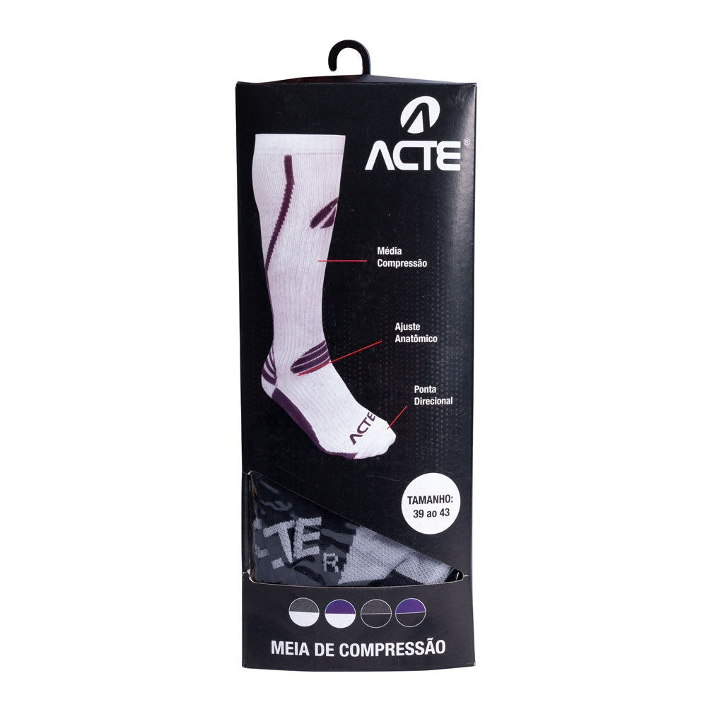 Par de Meias Compressão Algodão F2-PC Preto e Cinza Acte