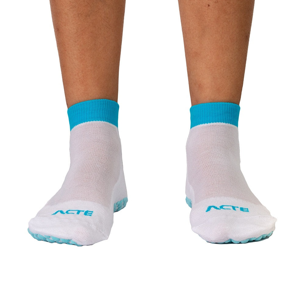 Meias Pilates Algodão Antiderrapante F3-BA Branco Azul Acte