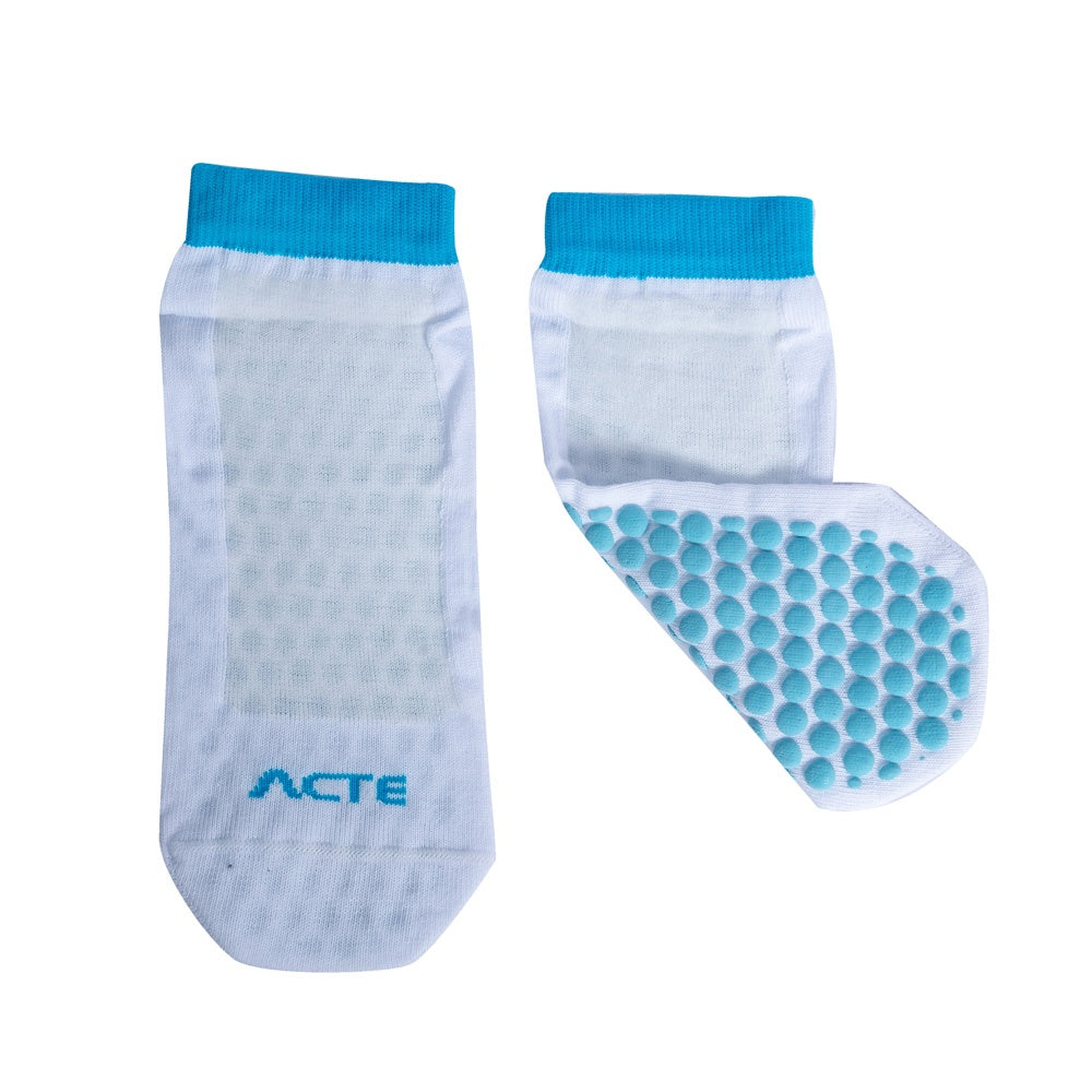 Meias Pilates Algodão Antiderrapante F3-BA Branco Azul Acte