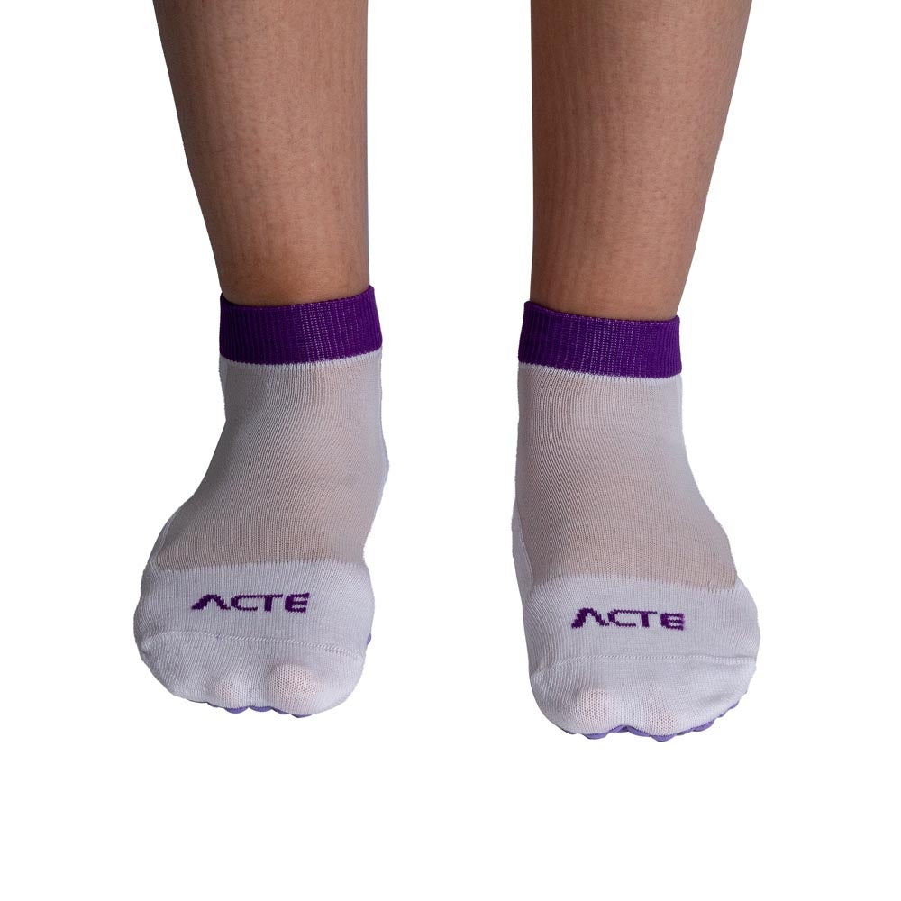 Meias Pilates Algodão Antiderrapante F3-BRX Branco Roxo Acte