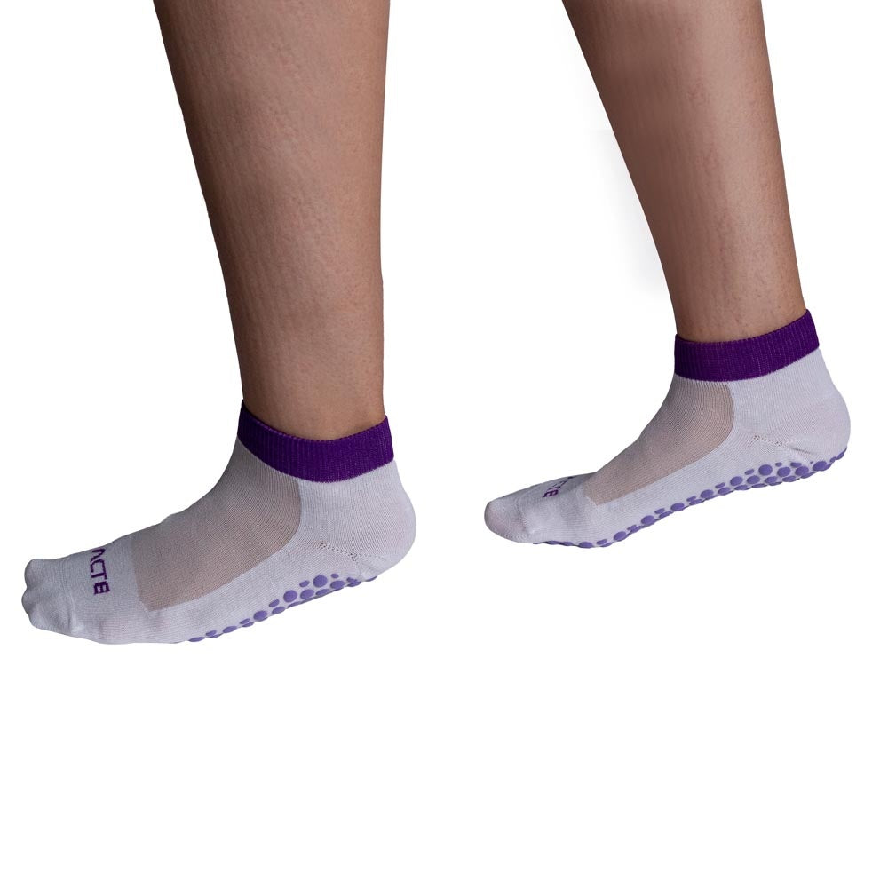 Meias Pilates Algodão Antiderrapante F3-BRX Branco Roxo Acte