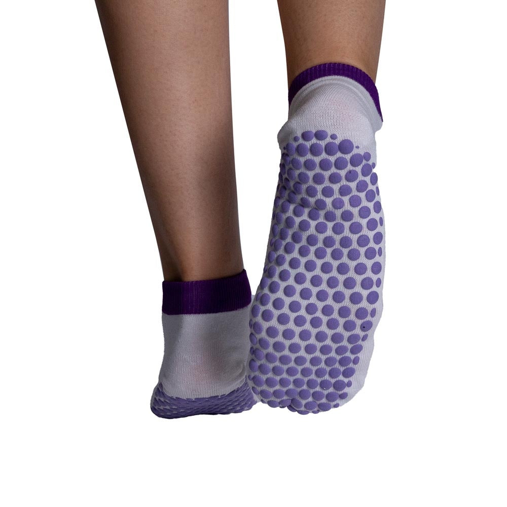 Meias Pilates Algodão Antiderrapante F3-BRX Branco Roxo Acte