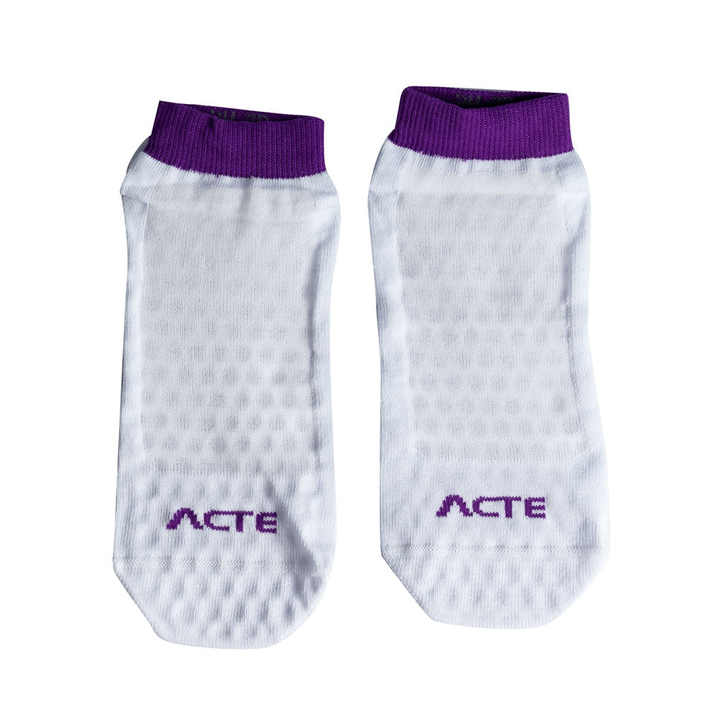 Meias Pilates Algodão Antiderrapante F3-BRX Branco Roxo Acte