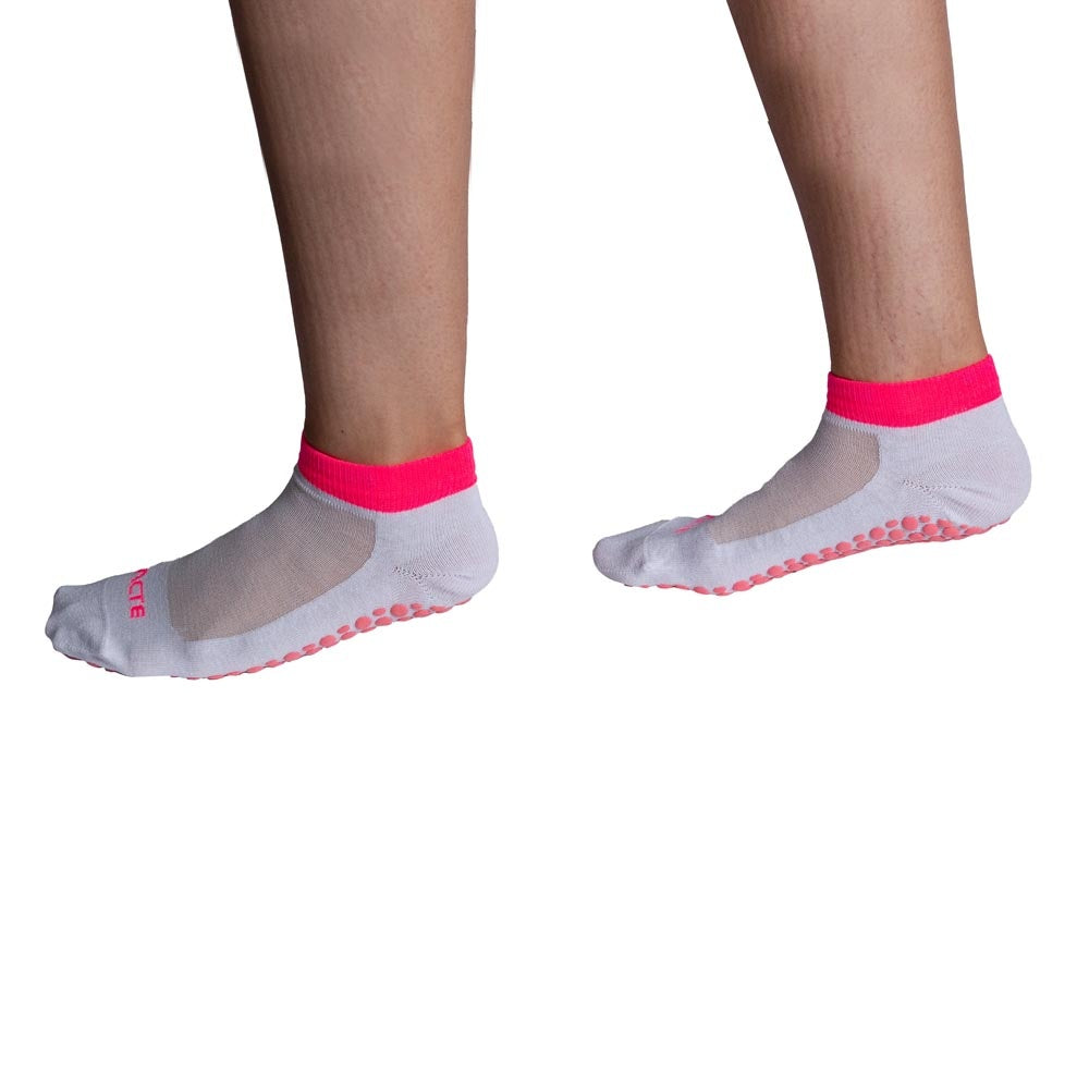 Meias Pilates Algodão Antiderrapante F3-BR Branco Rosa Acte