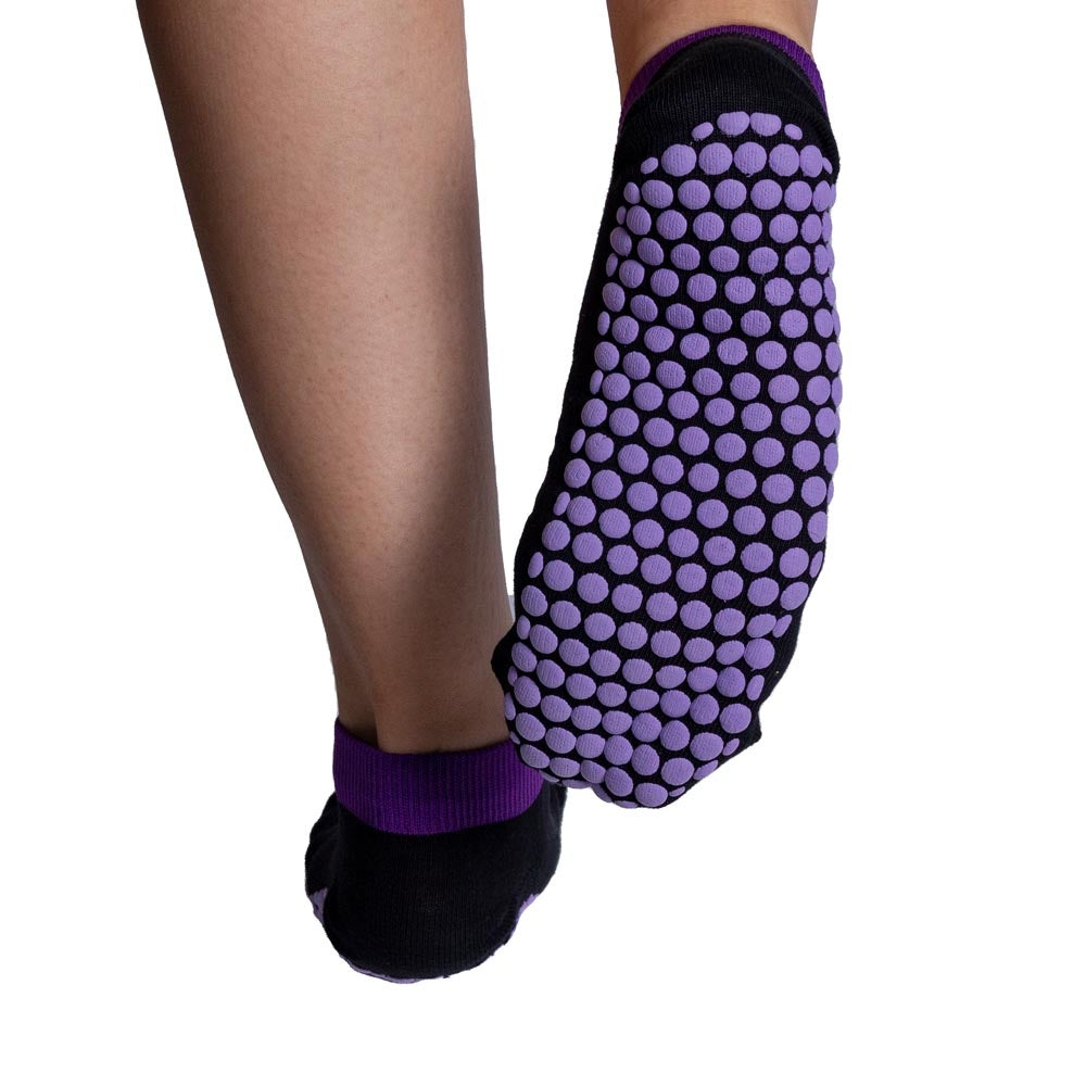 Meias Pilates Algodão Antiderrapante F3-PRX Preto Roxo Acte
